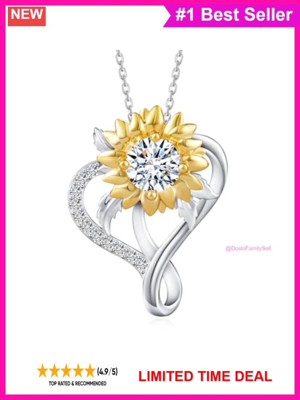Moissanite Sunflower Pendant Necklace 925 Sterling Silver Gold Plated